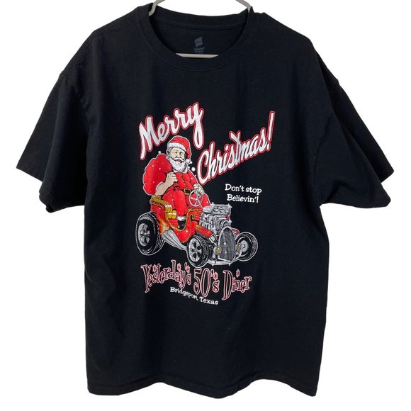 Hanes Mens Yesterday’s 50’s Diner Bridgeport, Texas Christmas T Shirt Size XL - Picture 1 of 5
